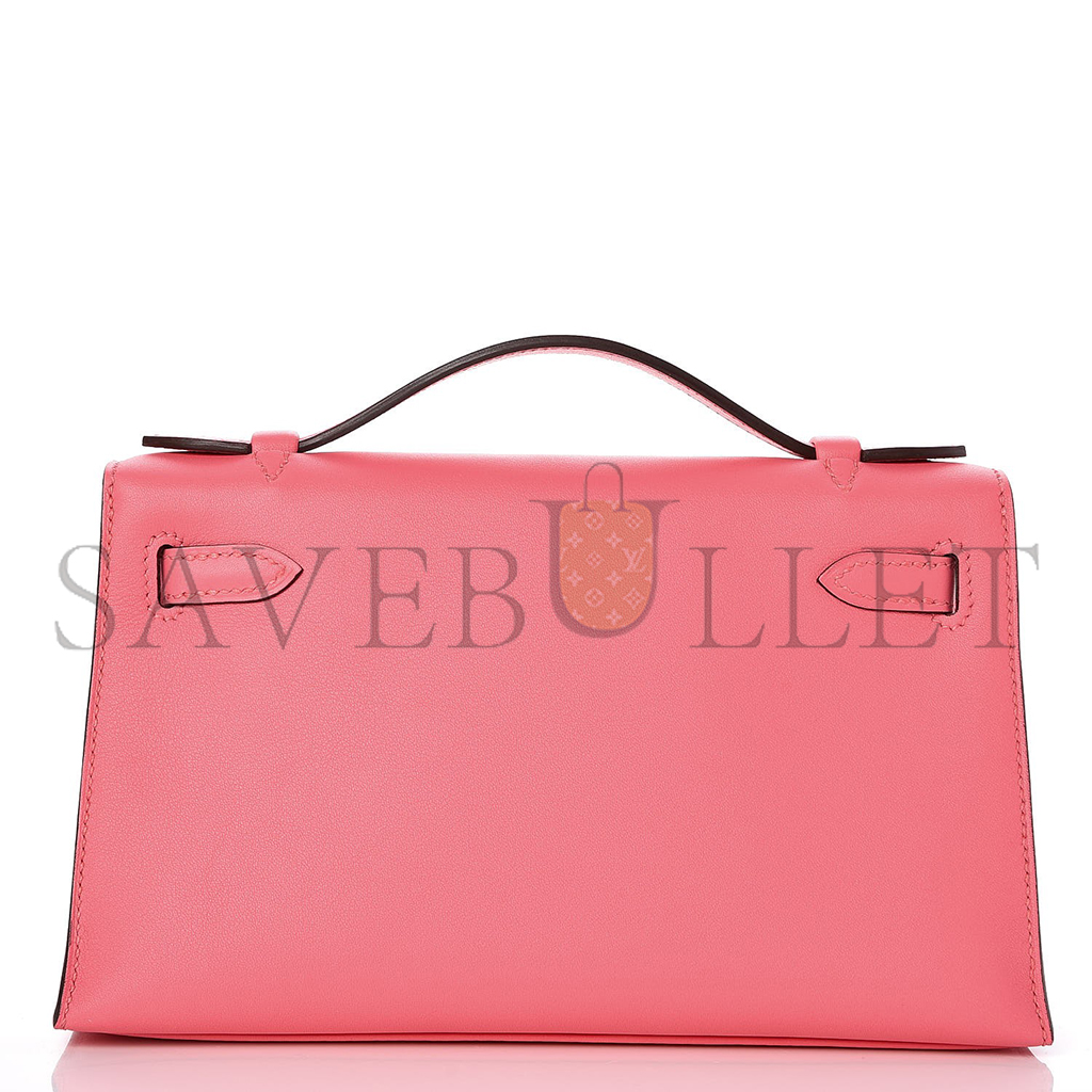 HERMÈS SWIFT KELLY POCHETTE CLUTCH ROSE AZALEE (22*14*7cm) 